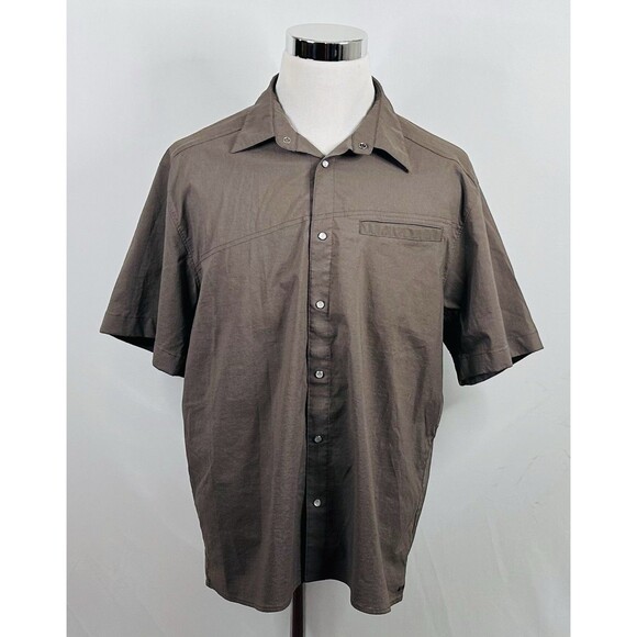 MEC Mountain Equipment Co Op XL Short Sleeve Pearl Snap Shirt Brown Nylon Blend - Picture 2 of 4